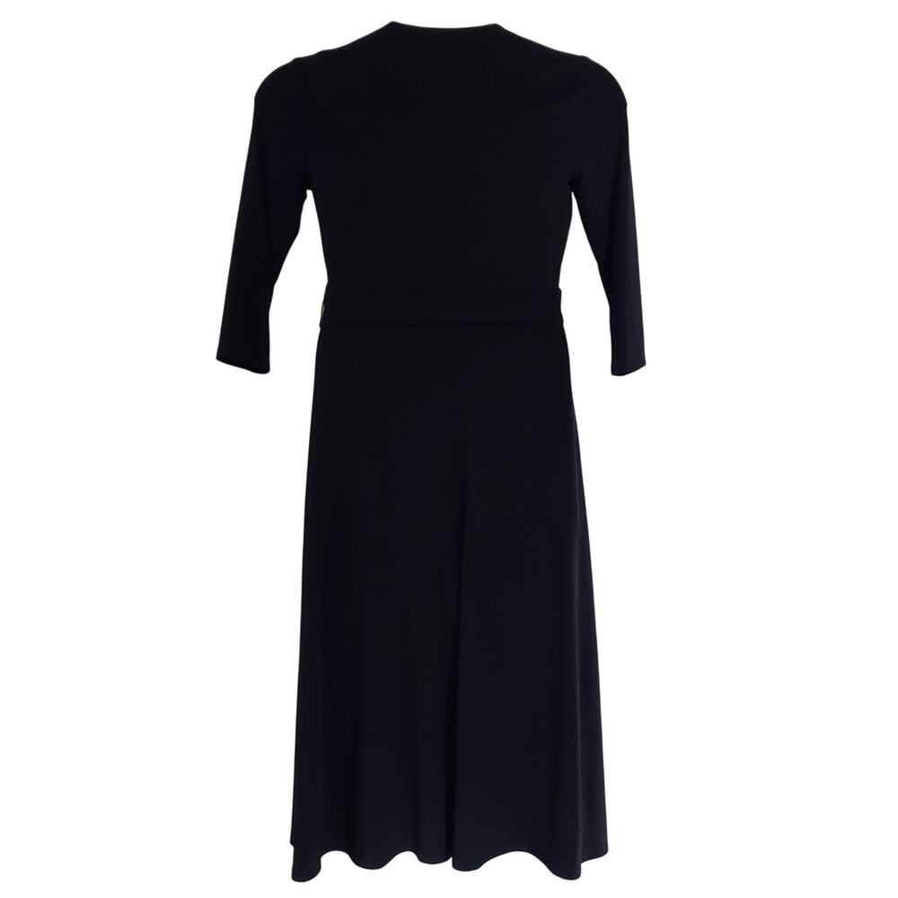 LAUREN Ralph Lauren Women's Black Belted V-Neck Fit & Flare Dress - Picture 7 of 11